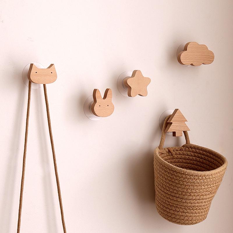 Japanese Cute Animal Wooden Wall Hook - Moon Cartoon Design Nordic Decor