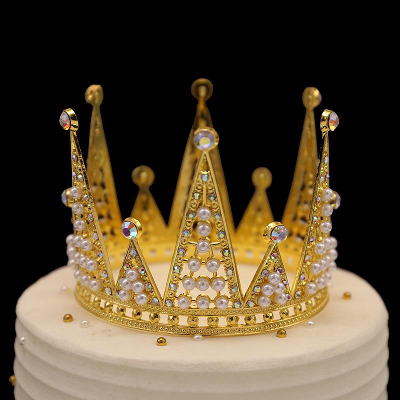 Baroque Crown Queen Round Crown Children Adult Tiara Bridal Ornaments Birthday Cake Decoration