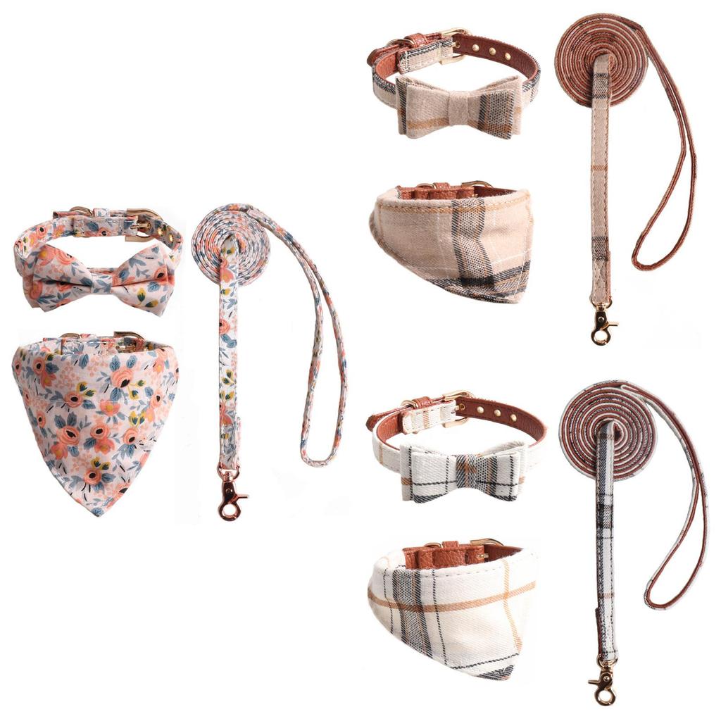 New Pet Products Threepiece Set Combination Bow Triangle Towel Tow Rope Set