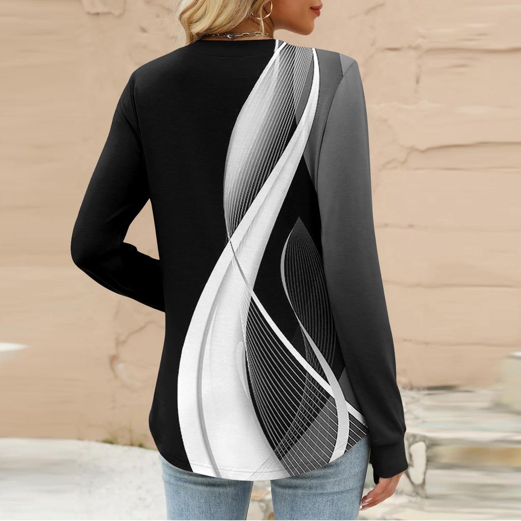 T-shirt à manches longues imprimé décontracté pour femme