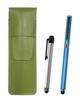 Grained Leather Pencil Case In with a Silver Metal Touch Pen and a Blue Ballpoint Pen with Smartphone Touch Function Two-pack Yellow-green
