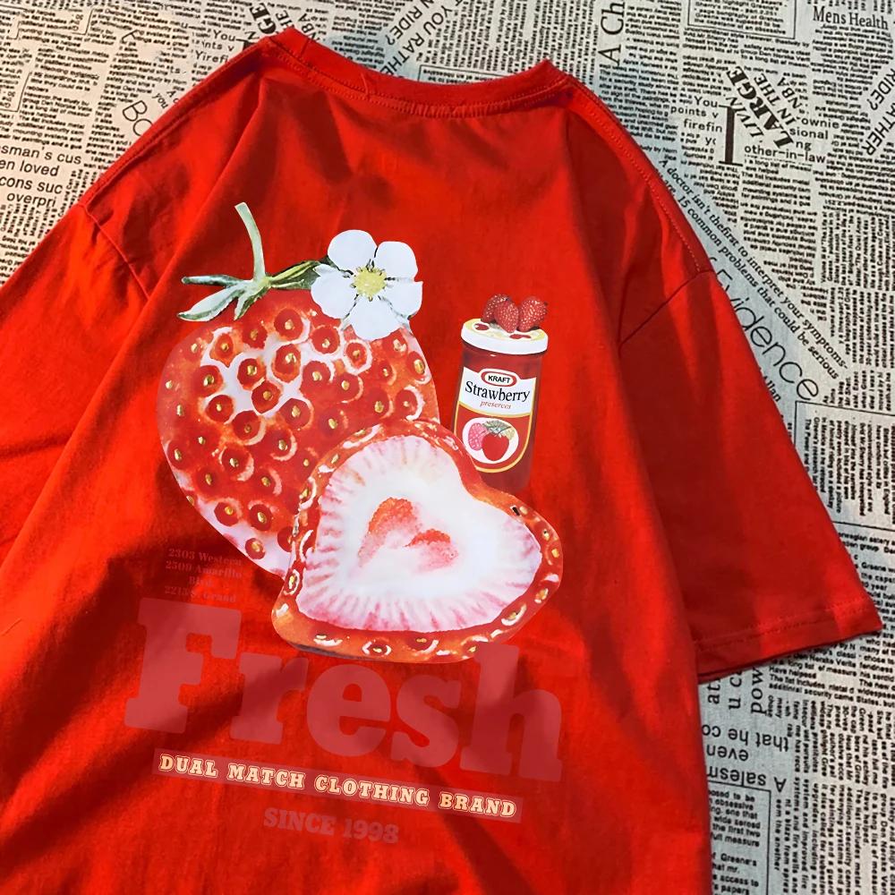 

Літні жіночі футболки Fresh Strawberry 3D Printing Короткий рукав О-подібним вирізом М який повсякденний жіночий одяг Футболки із зображеннями S