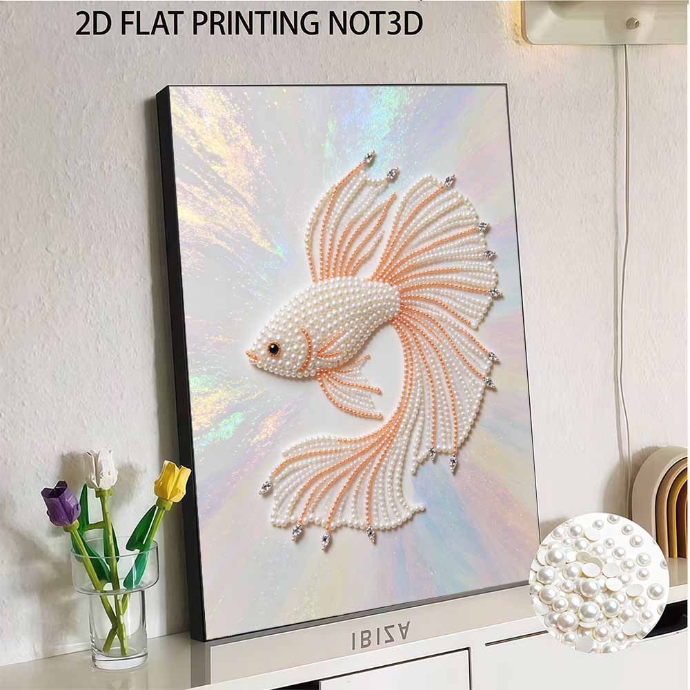 5D Round Pearl Painting Kit Elegant Betta Fish Pattern DIY Handmade Rhinestone Art Home Interior Decor Gift