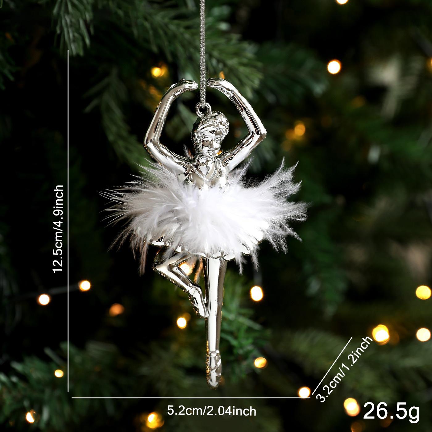 Electroplated Plastic Ballet Girl With Feather Pendant, Christmas Tree Ornament, Festive Atmosphere Decoration