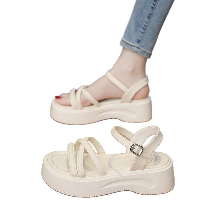 French Fairy Style Thick-soled One-button Sandals Women's 2025 New Summer Wear with Skirt Roman Beach Shoes