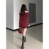 Women's One-Shoulder Red Knit Bodycon Dress - Spring/Autumn 2026 Spicy, Elegant Short Skirt