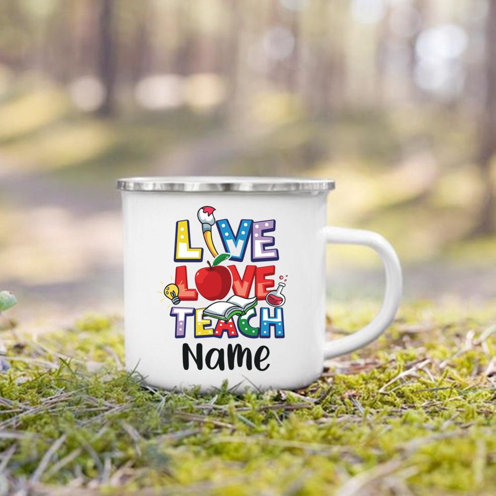 Personlised Mug Teachers Change The World Print Coffee Cups Custom Name Drinks Enamel Cup Teacher's Day Thanks Gift for Teacher