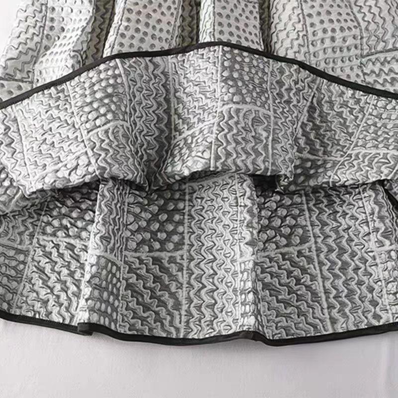 Korean Jacquard Ruffled Midi A-line Skirt for Women - Retro Slimming with Large Hem