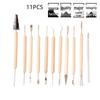 11-Piece Multi-Purpose Wood Carving and Pottery Sculpting Tool Set with Wooden Handles and Stainless Steel Blades