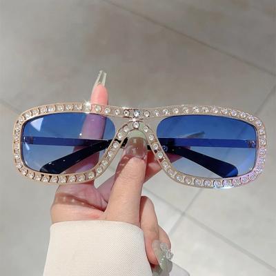 Stylish Sunglasses with Rhinestones Lady Fashion Gradient Outdoor Sun Glasses Trendy Luxury Brand Punk Design Rave Shades