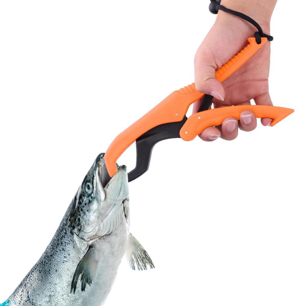 Fischgreifer Werkzeug ABS Griff Tackle Halter Fischklemme mit verstellbarem Seil (Orange, L)