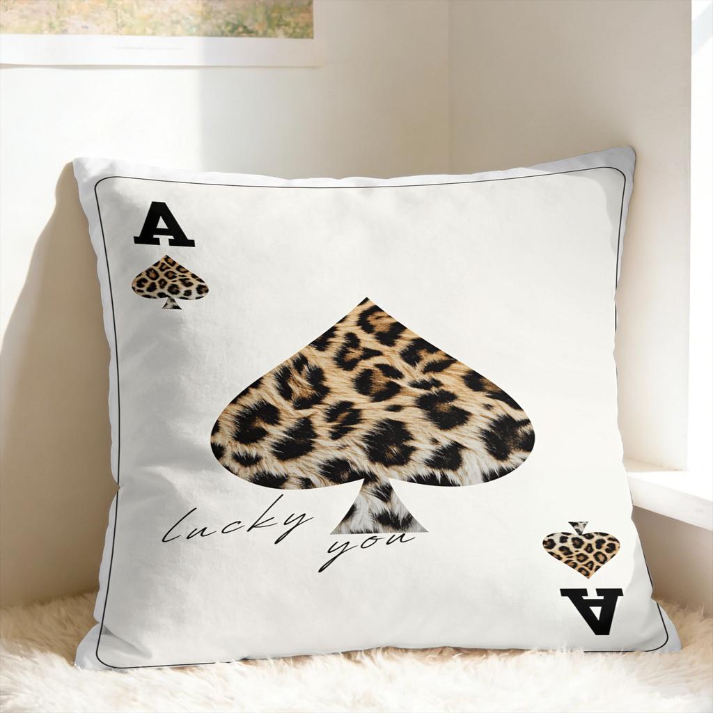 Leopard & Card Print Pillow Case  Comfy Pillow Cover Kawaii Pillowcases For Sofa Couch Bed Living Room