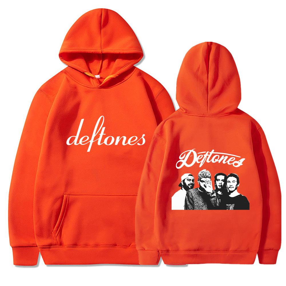 Deftones Hoodie Rote Rockband Merch Nu Metal Grunge Y2K Streetwear Unisex Langarm mit Bandfoto-Aufdruck