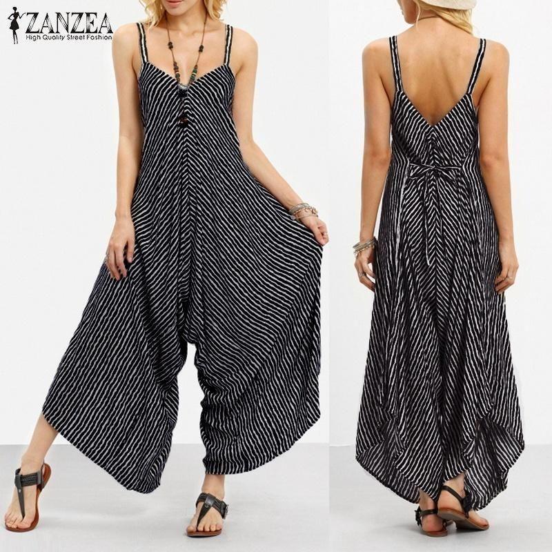 Tuta Lunga Nera Lussuosa da Donna Tuta Sexy Senza Spalline Casual a Righe Larga