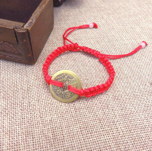 Bracciale Portafortuna Feng Shui Con Moneta Cinese E Cordino Rosso – Ciondolo Rame Per Ricchezza E Fortuna – Regalo Kabbalah