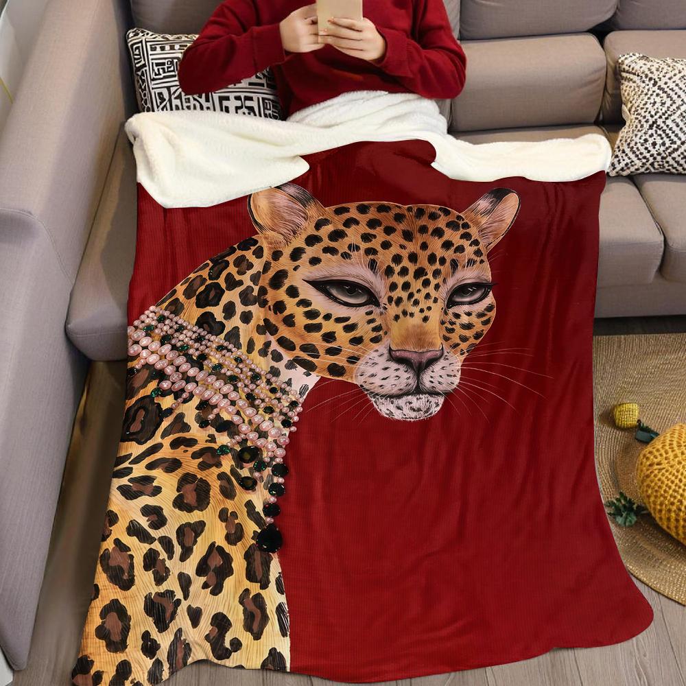 Prachtig Luipaard Rood Flanellen Deken Warm Zacht Halloween Kerst Bank Warm Gezellig Decoratief Decor Cadeau Voor Alle Seizoenen