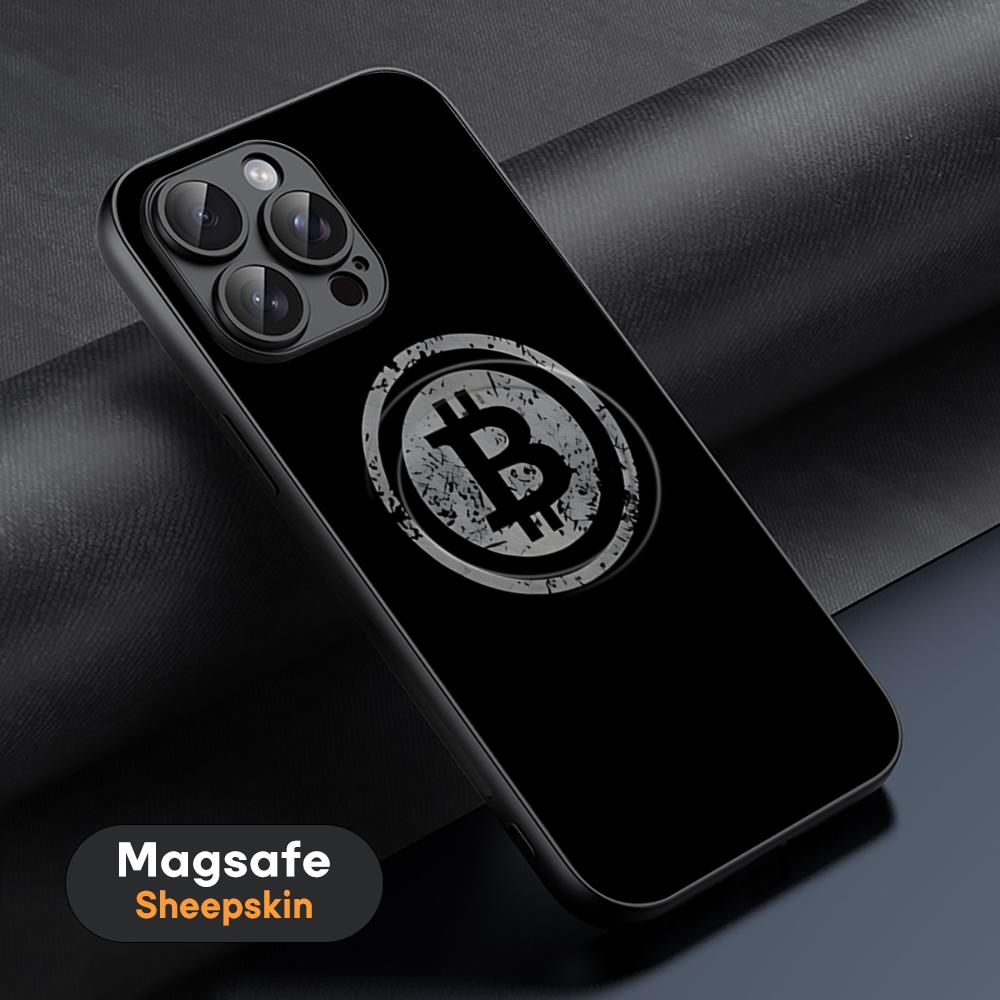 Bitcoin BTC Stylish cool design Phone Case For iPhone 16 15 14 13 12 11 Plus Pro Max High-end Luxury Magsafe Sheepskin