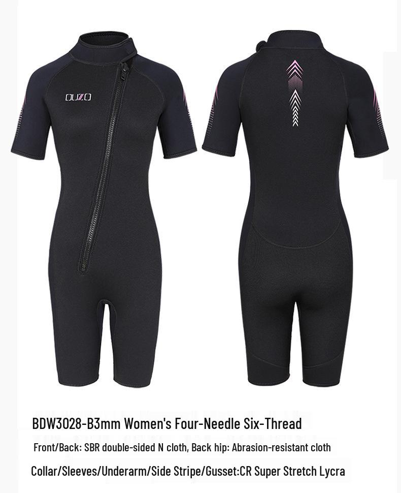 OUZO 3mm Super Elastic Short Sleeve Wetsuit - Warm, Thickened One-Piece for Cold Water Surfing, Swimming & Diving
