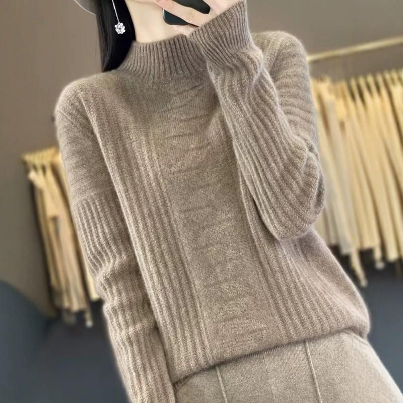 Womens Wool Knit Sweater Half Turtleneck Loose Fit Thick Warm Pullover Winter Casual Layering