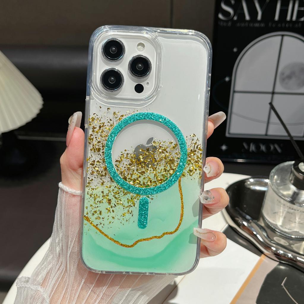 For iPhone 16 Pro Case Rhinestone Decor Wave Frame TPU Phone Cover with Leopard Print Glitter
