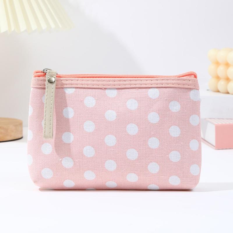 

Small Fresh Canvas Dot Makeup Bag Simple and Portable Skincare Storage Bag Korean Version Student Pencil Case Makeup Pouch 2026 рожевий