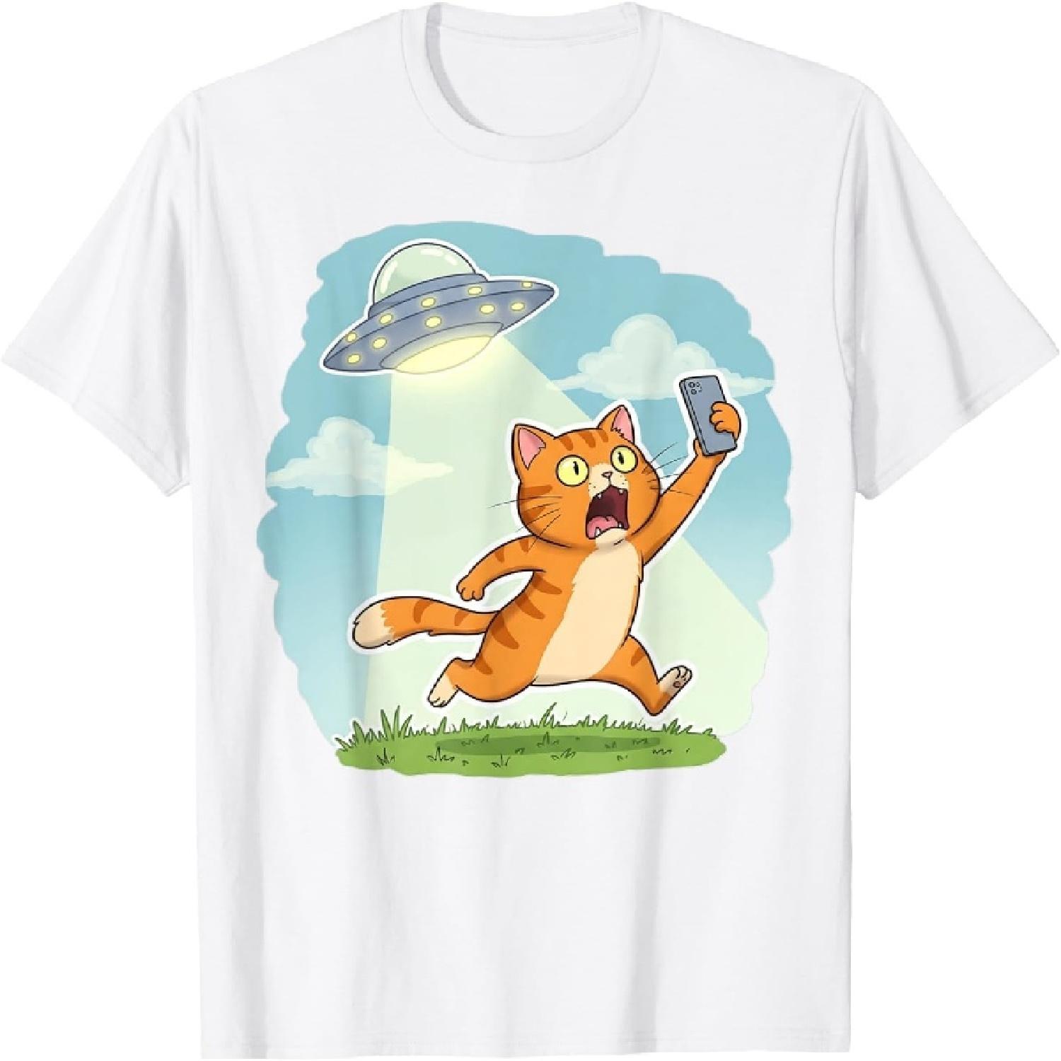 AANGED Забавная футболка с мемом про похищение кота и НЛО XXXXXL белый