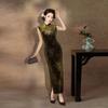 Green velvet sleeveless new Chinese Suzhou autumn cheongsam improved young 1011 new women's high-end spring and autumn