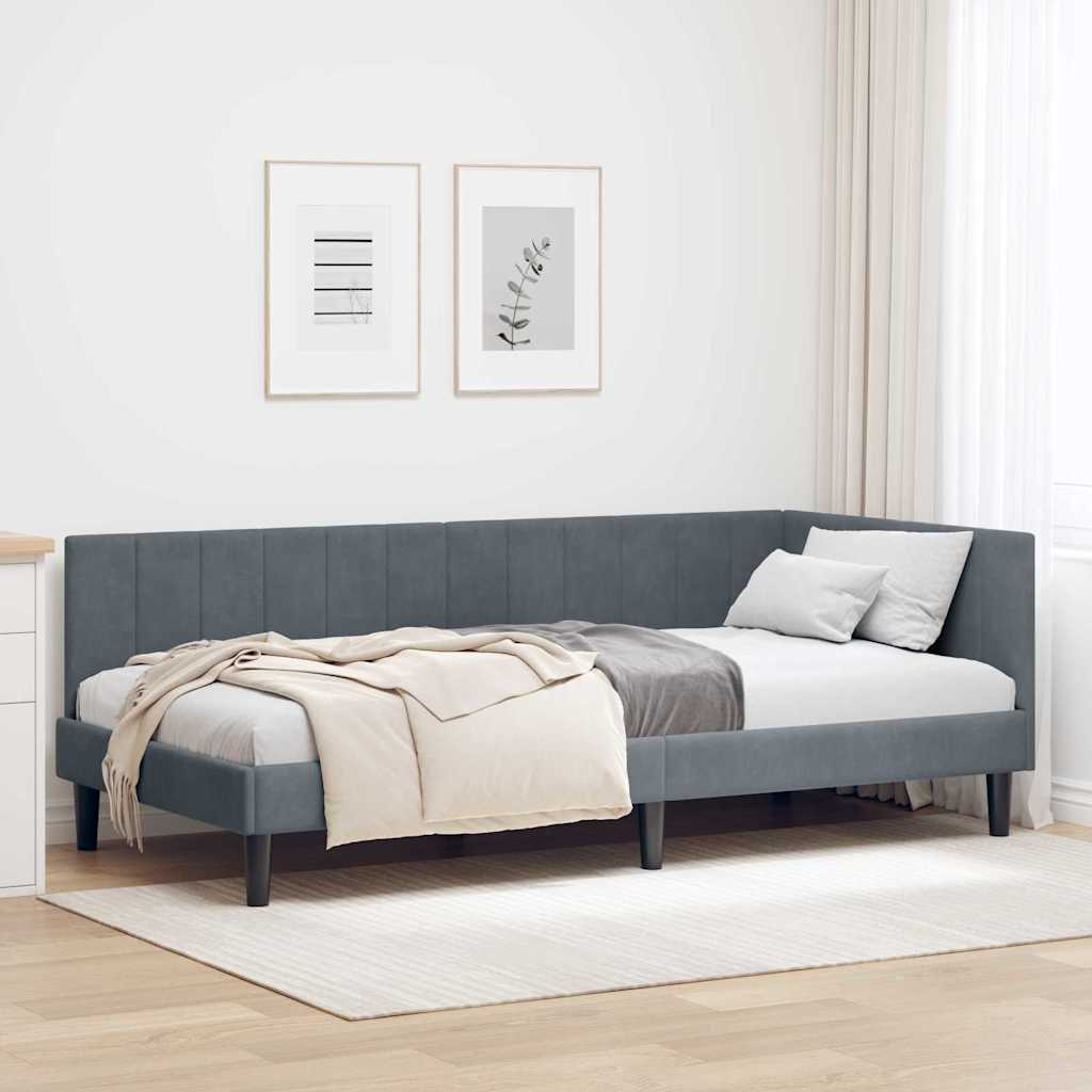 L Shaped Bed Frame with Headboard Dark Grey 90 Cm X 200 Cm Velvet