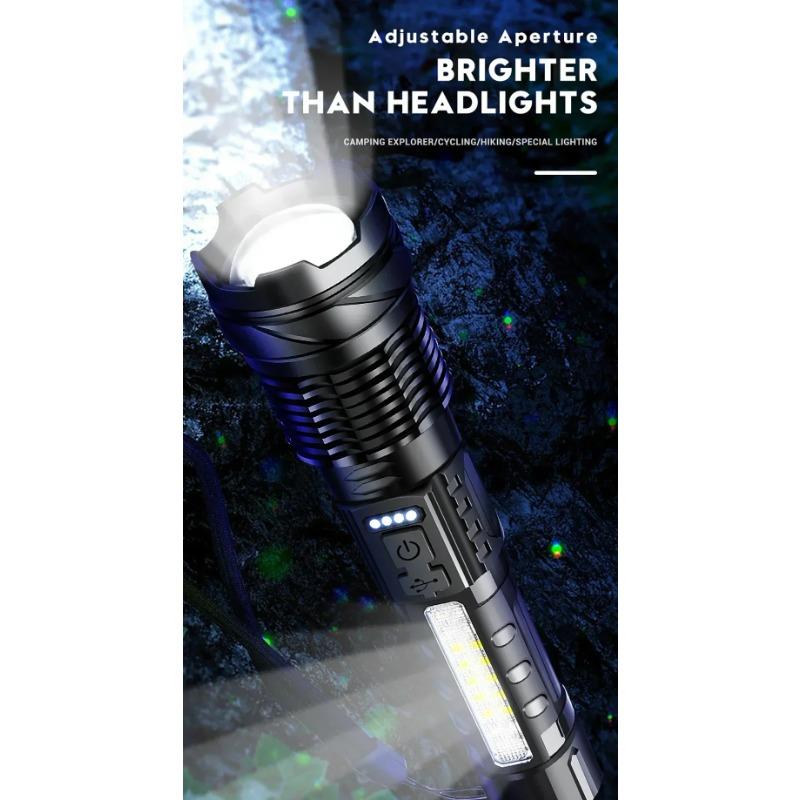 Strong Light Flashlight with Fast Typ-c Charging for Outdoor Lighting, Clear Laser Flashlight with Cob Warning Side Work Light