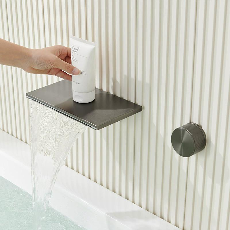 New Bathroom Basin Faucet Brass In-wall White Big Plate Single Lever Hot and Cold Basin Faucet Gray Waterfall Basin Faucet