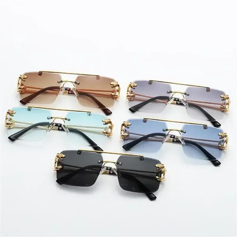 Fashion Retro Cheetah Decoration Sunglasses for Women Men Metal Steampunk Sun Glasses Summer UV400 Trendy Rimless Eyewear