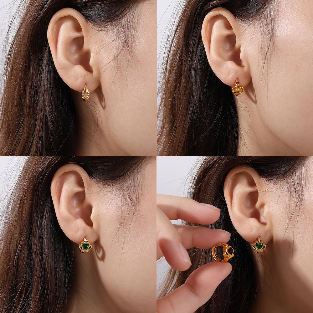 Gold-Plated Stainless Steel Crown Love Earrings Light Luxury High-End Temperament Earrings Earrings