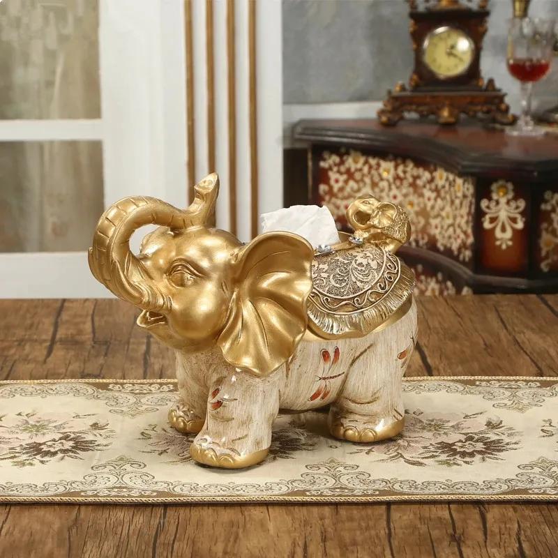 European-style Luxury Retro Elephant Tissue Box Living Room Napkin American Pumping Home Decoration Ornaments