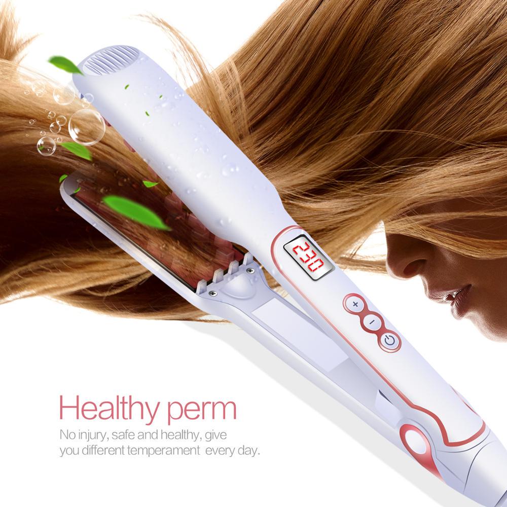 Hair Volumizing Iron Hair Straightener Curling Crimping Ceramic Crimper Hair Shiny Silky 2 In 1 Straightening&Curling Flat Iron.