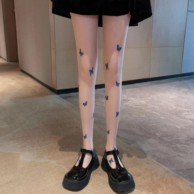 

Сексуальні жіночі колготки з блакитним метеликом Літні тонкі шовкові панчохи Колготки Лоліта для дівчат з порожнистими чорними мереживними легінси Панчішно-шкарпеткові вироби One Size
