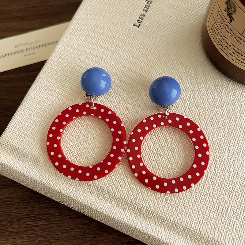 Retro Hong Kong Style Red Polka Dot Earrings: Playful & Elegant Dopamine Boost