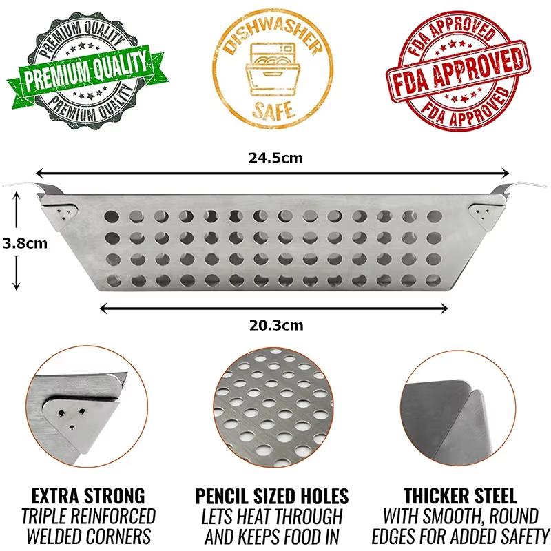 

LMETJMA Camiping Grill Basket Stainless Steel Grilling Basket Heavy Duty Vegetable Grill Basket Veggie Grilling Pan JT517