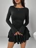 New Women's Fall Winter Solid Slim Fit Elegant Long Sleeve Dress