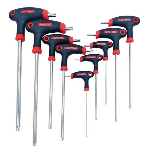 KIMLONTON T-Handle Long Torx Wrench Star-Shaped Screwdriver Set, 9-Piece Set with T10, T15, T20, T25, T27, T30, T40, T45, and T50 Screwdrivers, Cr-V C