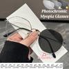 Luxus Metallrahmen Phototrope Myopie Brille Damen Herren Mode Großer Rahmen Farbwechselnde Nahsicht Brillen UV-Schutz