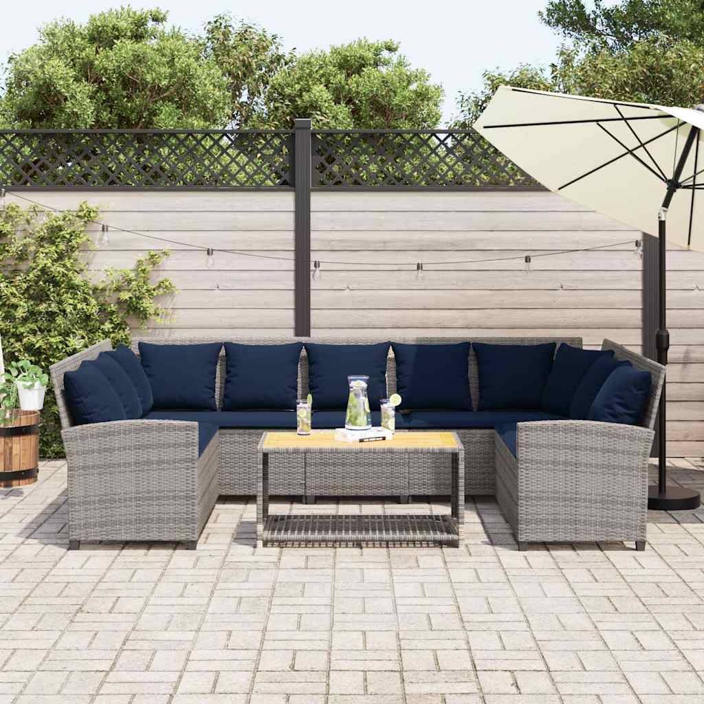 Garden Sofa with Cushions Gray Poly Rattan