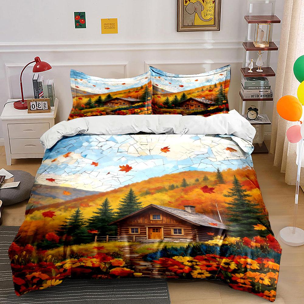 

Cabin, autumn trees, flowers. Bedding sets Duvet cover sets Duvet covers Pillowcases(1 * Duvet Cover 2 * Pillowcases, without duvet insert) 135x200cm