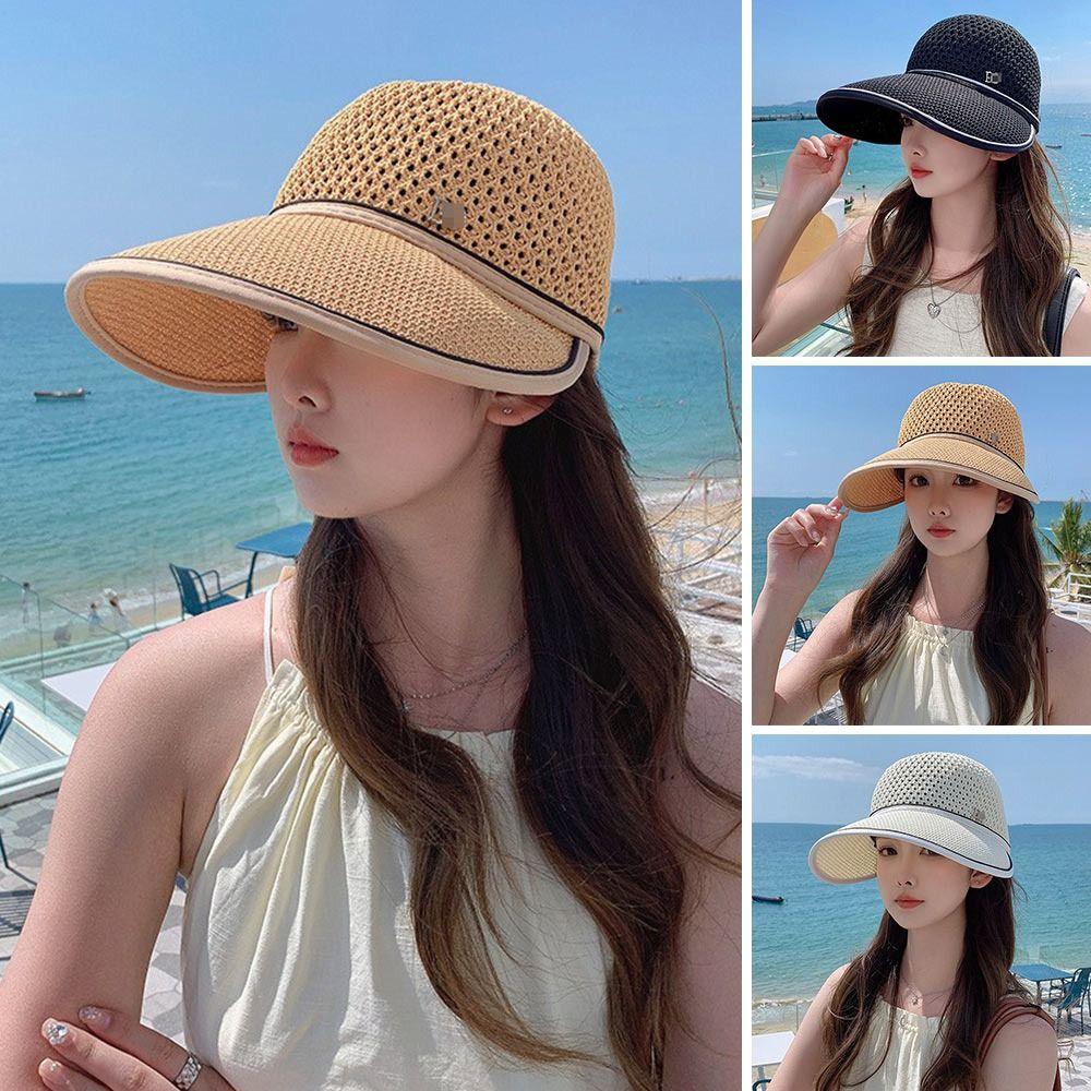 Summer Sun Protection Women Sun Cap Straw Large Brim Sun Visor Hat Casual Breathable Bucket Hat Outdoor