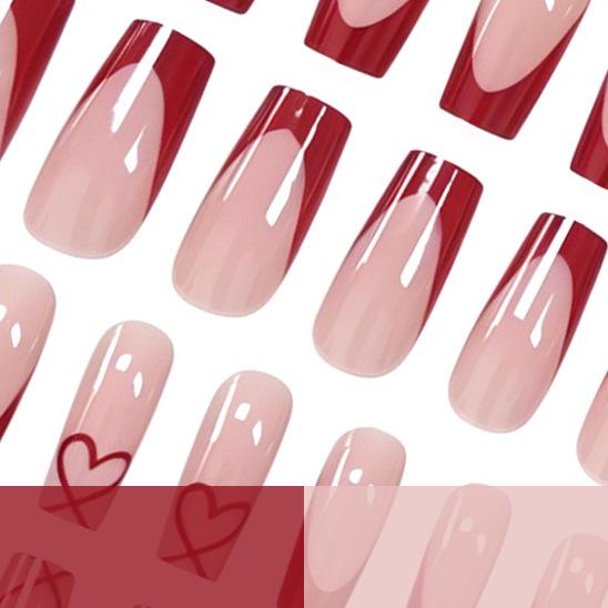 24 Nail Art Red French Love Pure Desire Valentine'S Day Versatile Medium And Long Square Nail Wear
