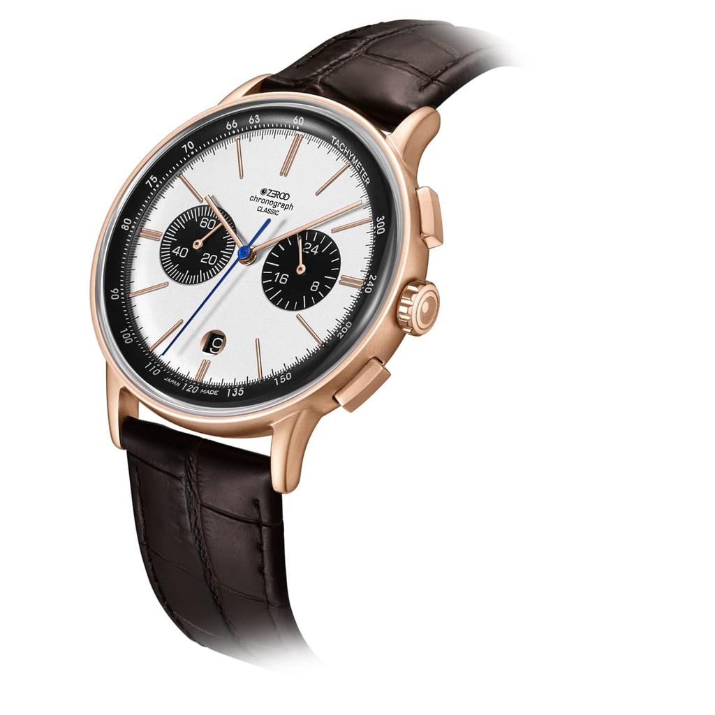 ZEROO CLASSIC3 Chronograph Quartz White with Rose Gold Model ZC003RWB Men's Watch, Case,