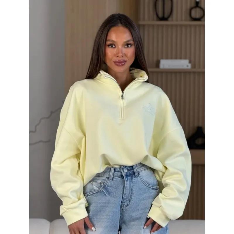 Autumn and Winter Temperament Loose Jacket Lapel Sweatshirt Fashionable Half-zip Versatile Western-style Printed