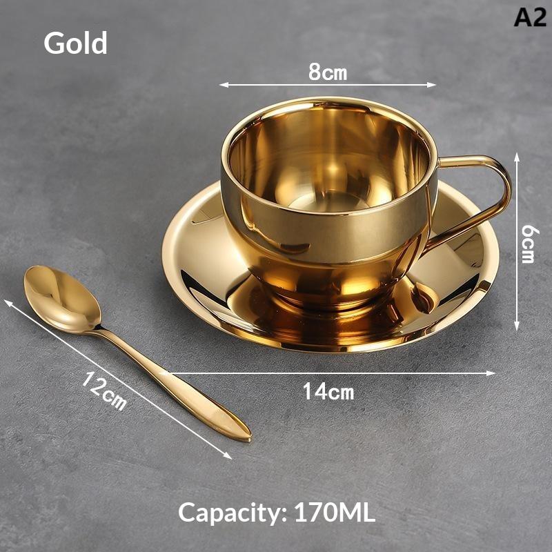 170/200/250/280Ml Stainless Steel Coffee Cup Milk Cup And Saucer Set With Saucer Mat Spoon Handle Easy To Clean And Reusable