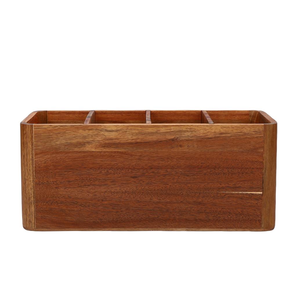 Kitchen Utensil Holder Wooden Countertop Cutlery Storage Organizer Silverware Holder with 4 Compartments for Spoon Fork