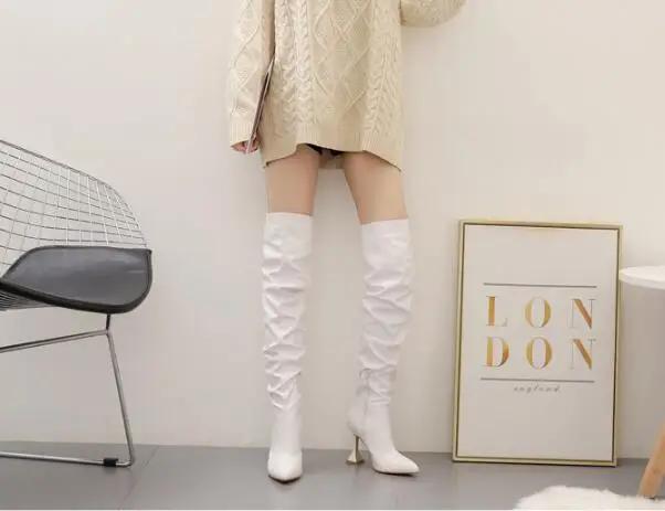 Fashion 2025 Winter New Long Boots Women's Thin Heel Pointed White High Heels Knee Boots Leg Repair Long Boots