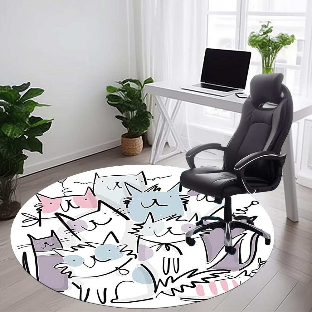 1pc Cat Family Office Round Area Rug, Indoor Mat Suitable ForOffice, Under Office Chairs Bedroom Living Room Home Decor, Room Decot196
